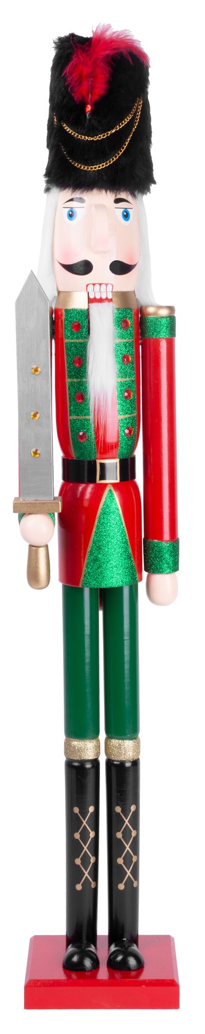 Postavička MagicHome Vianoce Woodeco, Luskáčik, drevo, červeno-zelený s baranicou, 106 cm