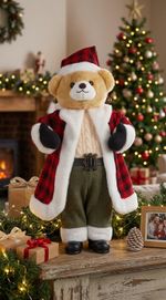 Decoration MagicHome Christmas, bears, textile, red, 14x27x50 cm