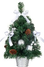 Stromček MagicHome Vianoce, ozdobený, strieborný, mašľa, 40 cm