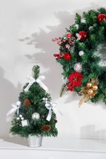 Karácsonyfa MagicHome Vianoce, díszített, ezüst, masni, 40 cm