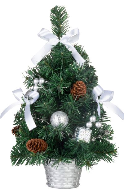 Karácsonyfa MagicHome Karácsony, feldíszített, ezüst, szalag, 40 cm