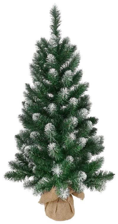 Tree MagicHome Christmas Nico, fir in jute, snowy ends, 90 cm