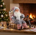 Decoration MagicHome Christmas, Santa on sleigh, grey-pink, 46 cm