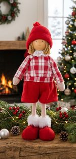 Dekorácia MagicHome Vianoce, Chlapček v károvanej košeli, 32 cm