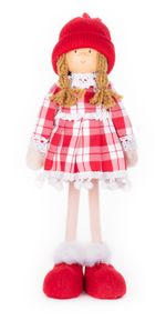 Dekoráció MagicHome Karácsony, kislány kockás ruhában, 32 cm