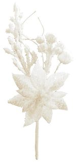 Branch MagicHome Christmas, with poinsettia flower, white, 19 cm, pack of 6 pcs