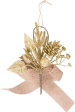 Branch MagicHome Christmas, with cone and jute ribbon, gold, 17 cm