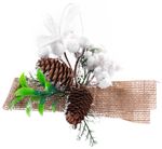 Ág MagicHome Karácsony, tobozokkal és jutaszalaggal, fehér, 15 cm
