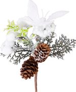 Branch MagicHome Christmas, with cones and jute ribbon, white, 15 cm
