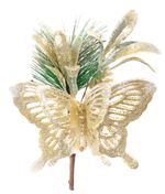 Branch MagicHome Christmas, with butterfly and jute ribbon, gold, 18 cm