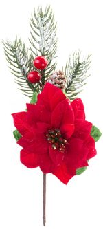 Vetvička MagicHome Vianoce, s kvetom poinsettia, červená, 22 cm