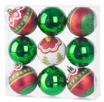 Gömbök MagicHome Karácsony, 9 db, piros - zöld, dekorációval, karácsonyfára, 6 cm