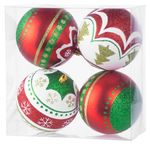 Gömbök MagicHome Karácsony, 4 db, piros - zöld, ornamentikával, karácsonyfára, 10 cm