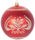 Gömbök MagicHome Karácsony, 4 db, piros, ornamentikával, karácsonyfára, 10 cm
