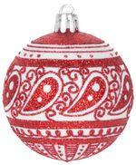 Balls MagicHome Christmas, 8 pcs, 6 cm, red with white ornament, with glitter, for Christmas tree