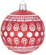 Gule MagicHome Vianoce, 8 ks, 6 cm, červené s bielym ornamentom, s glitrami, na vianočný stromček