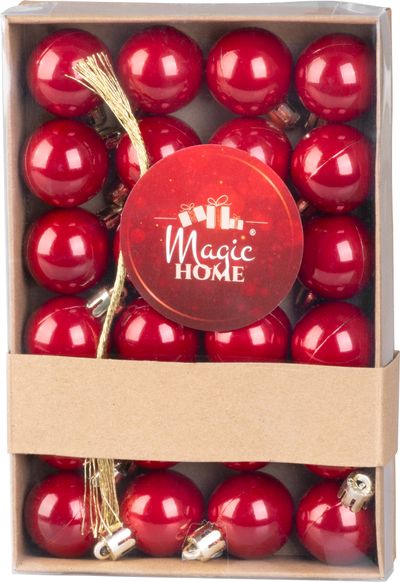 Globes MagicHome Christmas, 24 pcs, set, red, on the Christmas tree, 3 cm