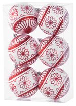 Gömbök MagicHome Karácsony, 6 db, 8 cm, piros - fehér, csillámokkal, karácsonyfára