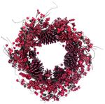 Christmas Wreath MagicHome, wicker, fir branches, red, 60x60x15 cm