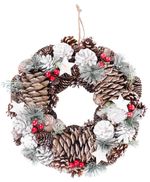 Christmas Wreath MagicHome, natural, with white pinecones, hanging, 37x9x37 cm