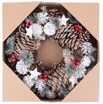 Christmas Wreath MagicHome, natural, with white pinecones, hanging, 37x9x37 cm