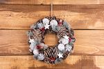 Christmas Wreath MagicHome, natural, with white pinecones, hanging, 37x9x37 cm