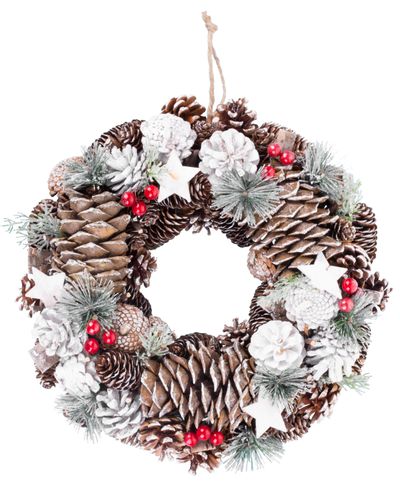 Garland MagicHome Christmas, natural, with white cones, hanging, 37x9x37 cm