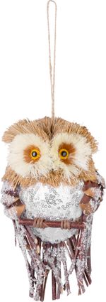 Owl MagicHome Christmas, brown, flocked, 19x11x5 cm