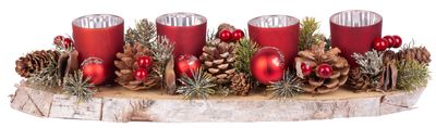 Candle holder MagicHome Christmas, on wood, red, advent, 45x13x09 cm