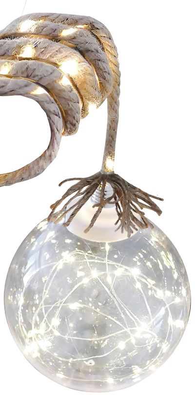 MagicHome karácsonyi Balldeco dekoráció, zsinóros gömb, 50 m meleg fehér LED, 3x AA, IP 20, belső, m