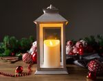 Lantern MagicHome Christmas, LED warm white, 3xAAA, plastic, white, 14x14x33 cm, flickering flame