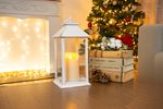 Lantern MagicHome Christmas, LED warm white, 3xAAA, plastic, white, 14x14x33 cm, flickering flame