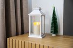 Lantern MagicHome Christmas, LED warm white, 3xAAA, plastic, white, 14x14x33 cm, flickering flame