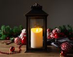 Lantern MagicHome Christmas, LED warm white, 3xAAA, plastic, brown-copper, 14x14x33 cm, flickering f