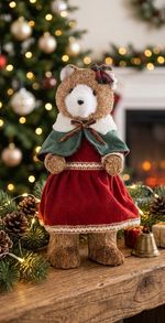 Decoration MagicHome Christmas, Female bear in red dress, 18x22x41 cm