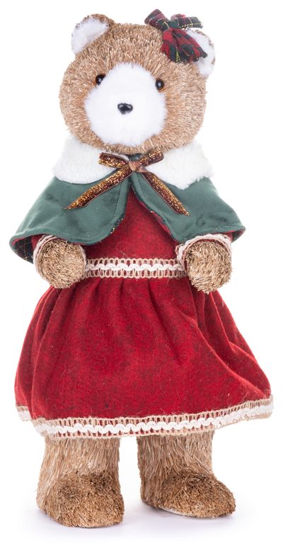 Decoration MagicHome Christmas, Bear in a red dress, 18x22x41 cm