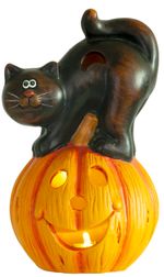 Decoration MagicHome Nature, LED Pumpkin, cat, ceramic, 22 cm