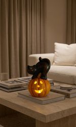 Decoration MagicHome Nature, LED Pumpkin, cat, ceramic, 22 cm