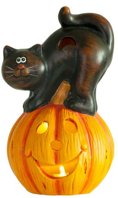 Decoration MagicHome Nature, Pumpkin LED, cat ceramics, 22 cm