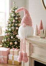 Figure MagicHome Christmas, Gnome with long legs, fabric, pink-white, 14.50x13.50x42 cm