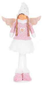 Figurine MagicHome Christmas, Little angel with white skirt, fabric, pink-white, 29x13x59 cm