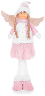 Figurine MagicHome Christmas, Little angel with pink skirt, fabric, pink-white, 29x13x59 cm
