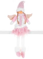 Figurine MagicHome Christmas, Little angel with short pink skirt, fabric, pink-white, 23x12x59 cm