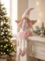 Figurine MagicHome Christmas, Little angel with short pink skirt, fabric, pink-white, 23x12x59 cm