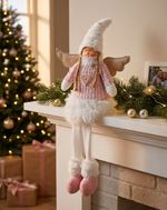 Figurine MagicHome Christmas, Little angel with short white skirt, fabric, pink-white, 23x12x59 cm
