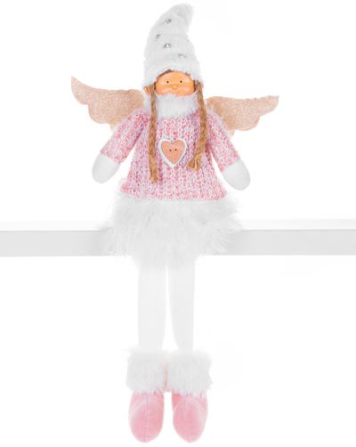 Figurine MagicHome Christmas, Angel with white short skirt, fabric, pink-white, 23x12x59 cm