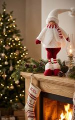 Figurine MagicHome Christmas, Boy, fabric, red-white, 22x13x57 cm