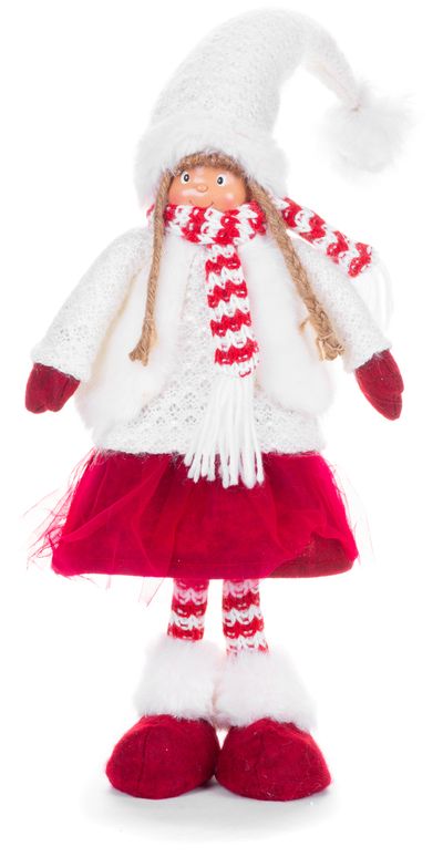 Figurine MagicHome Christmas, Girl with reindeer ears, fabric, red-white, 22x13x57 cm