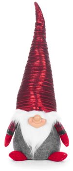 Figurine MagicHome Christmas, Elf with short legs, fabric, red-gray, 21x16x46 cm