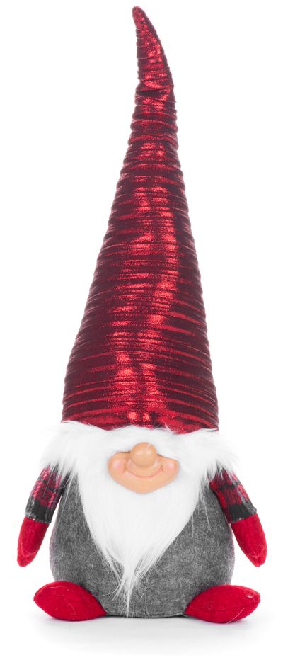 Figurine MagicHome Christmas, Elf with short legs, fabric, red-gray, 21x16x46 cm